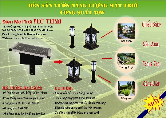  Đèn sân vườn NLMT - Công suất 20W